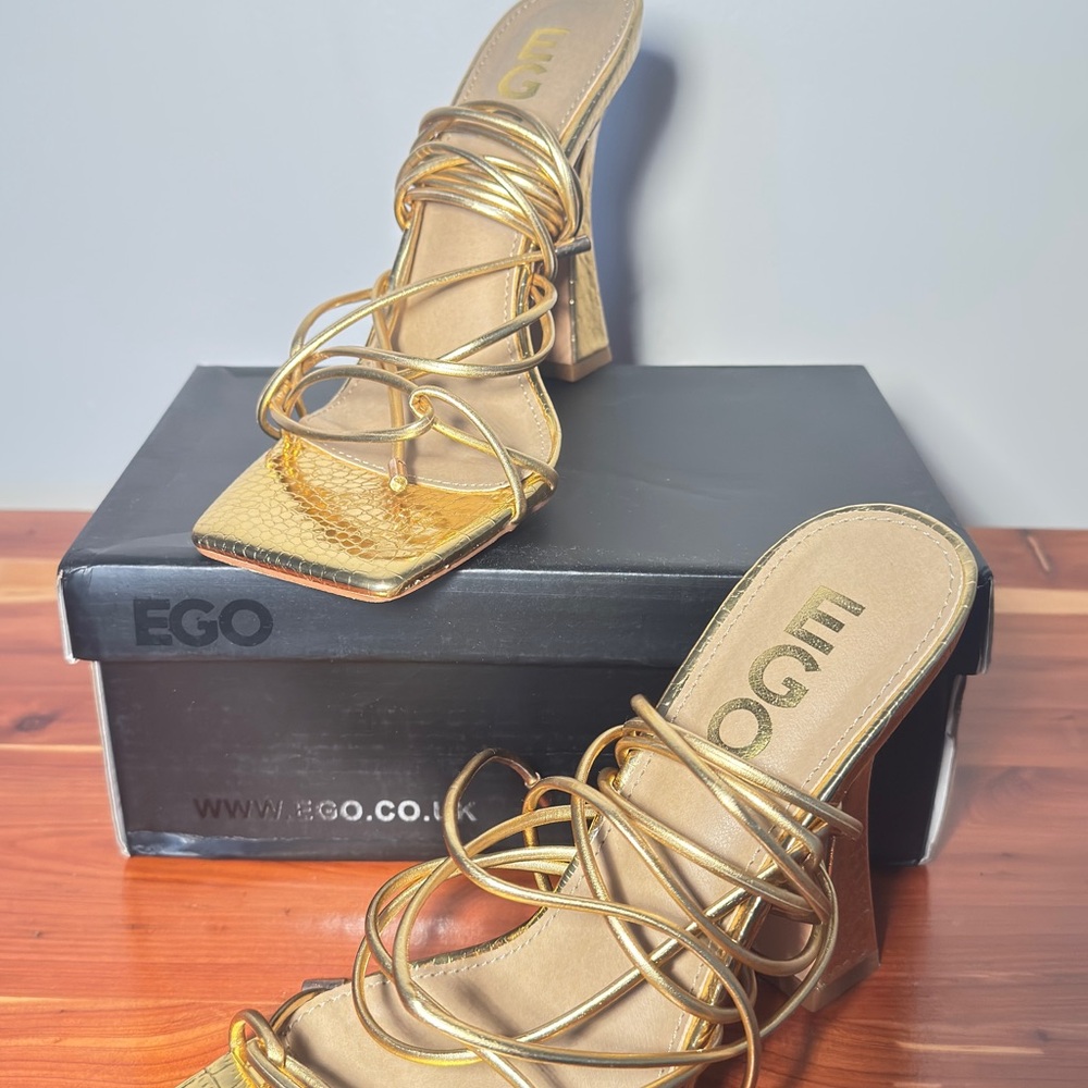 EGO Metallic Gold Strappy Heels